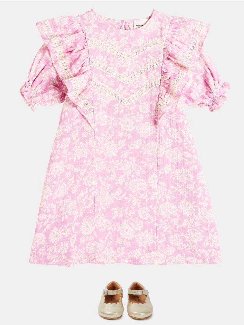 THE NEW SOCIETY Girl's Pink Floral Lace-Trim Dress
